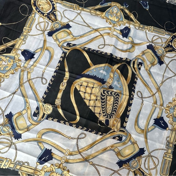 Designer 100% Silk Scarf with Gold and Black Pattern - Picture 4 of 6
